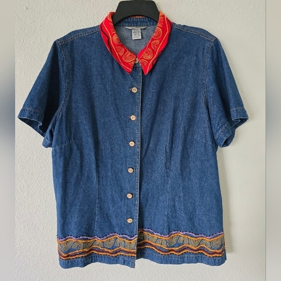 Stone bridge Demin Shirt 1XL Plus Vintage Blue ShortSleeve Chambray Embroidered - Picture 5 of 16